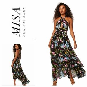 MISA Los Angeles Faye Floral Print Halter Gown Maxi Dress Sz: M